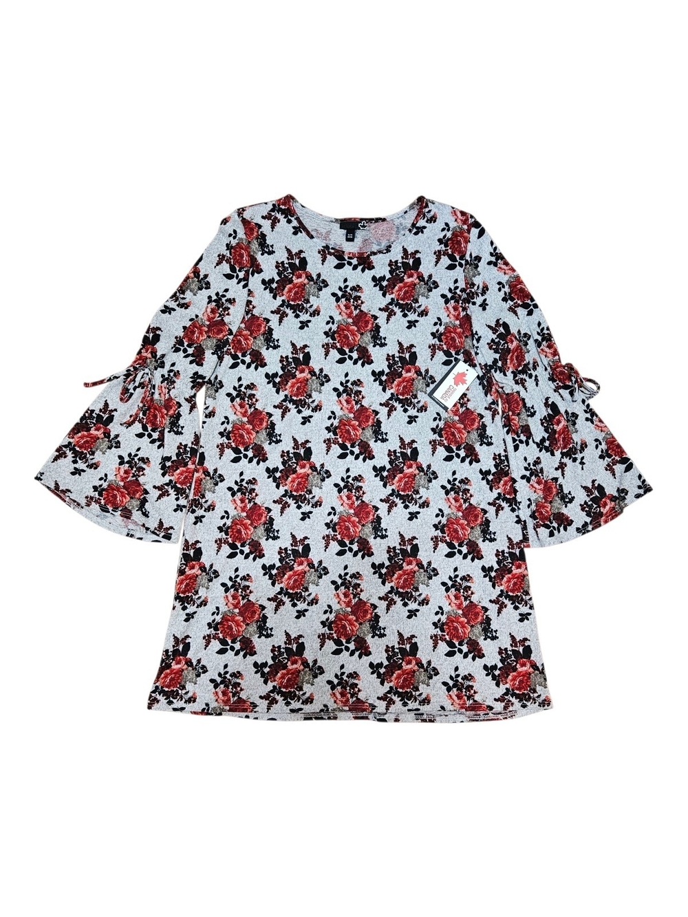 NWT Deadstock Sears Canada Floral Bell Sleeve A-Line Tunic Dress Grey Red XL - Picture 5 of 12